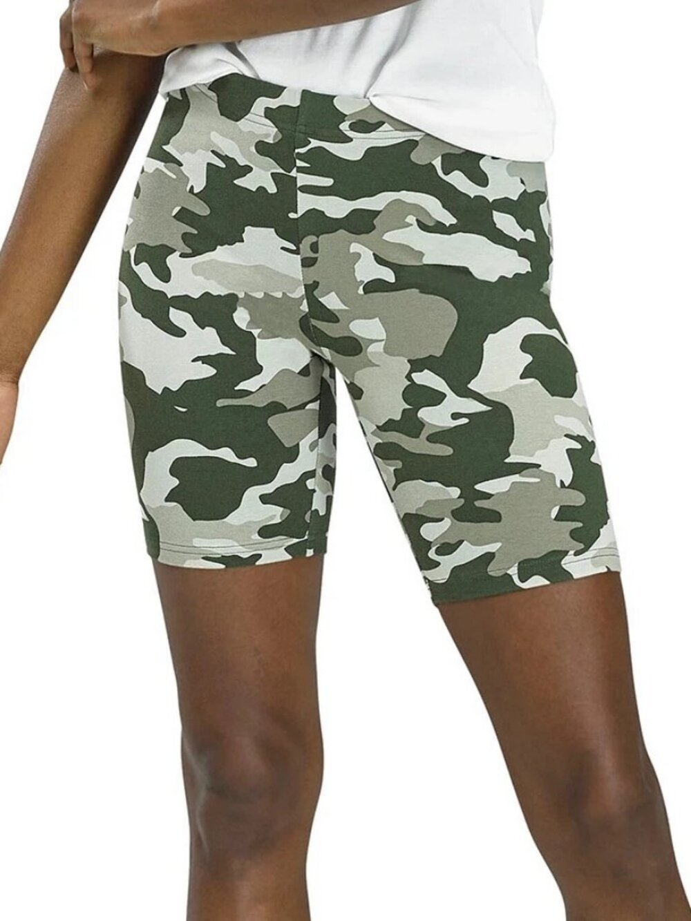 Hue Essentials Women's Camo-Print Activewear Bike Shorts, Olive Green